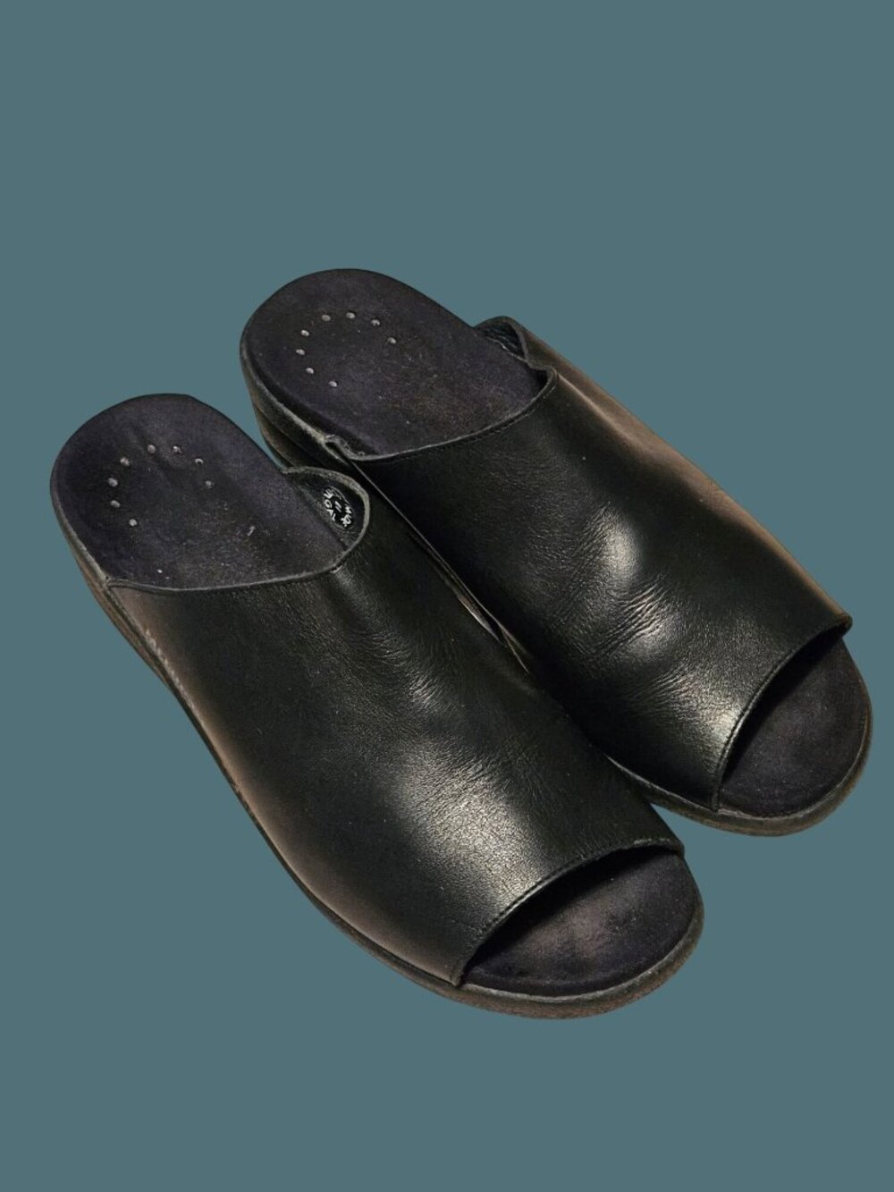 Mephisto Black Leather Open Toe Slide Mule Wedge Comfy Sandals Women US 9 /EU 39 - Picture 5 of 14